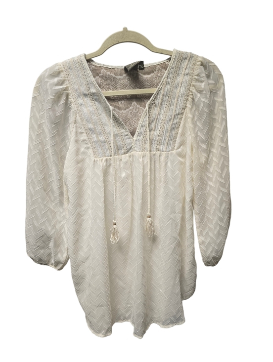 One September Tops - One September Ivory Popover Blouse Top Shirt-V Neck-Gold Accents-Sz.S